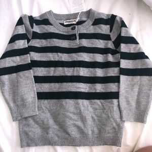Imps & elfs grey & green striped sweater 2t